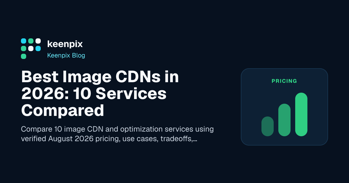 Abstract comparison grid showing image CDN delivery pipelines and pricing meters