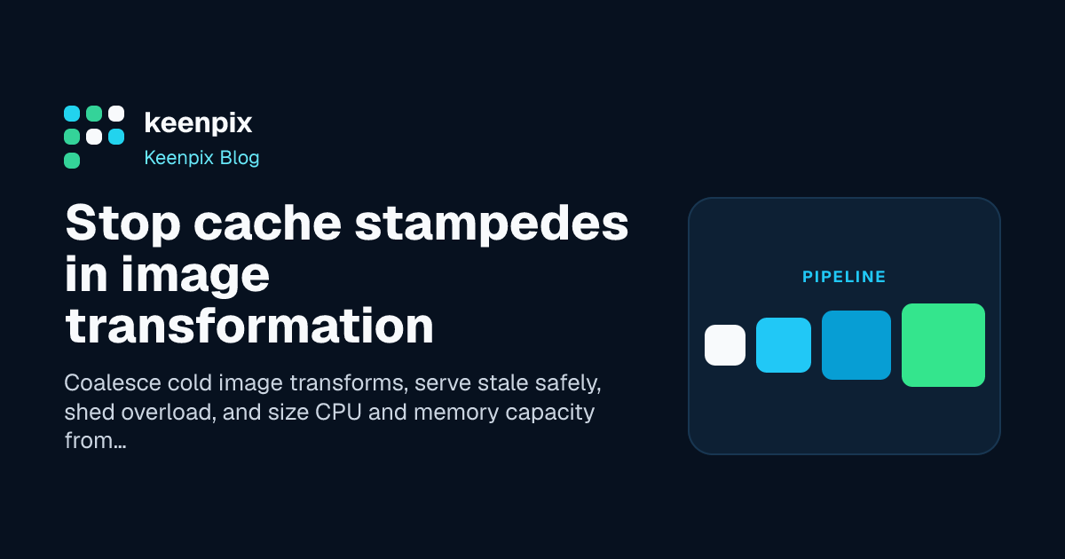 Many cold image requests coalesced into one bounded transform and cache fill