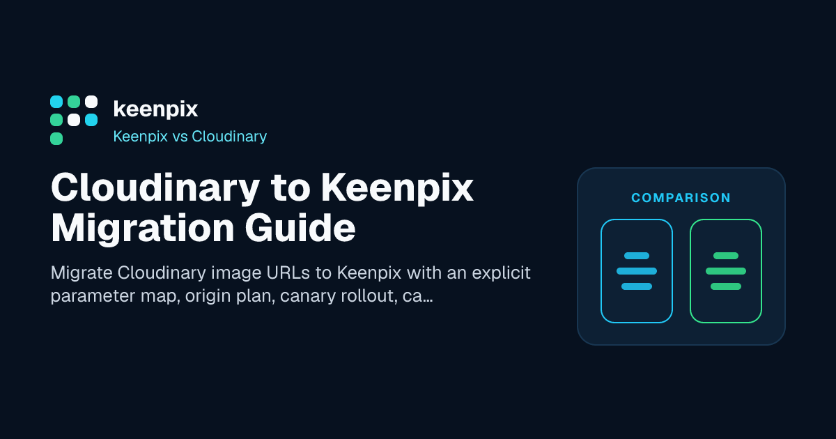 Cloudinary image URLs moving through a staged Keenpix migration and rollback path
